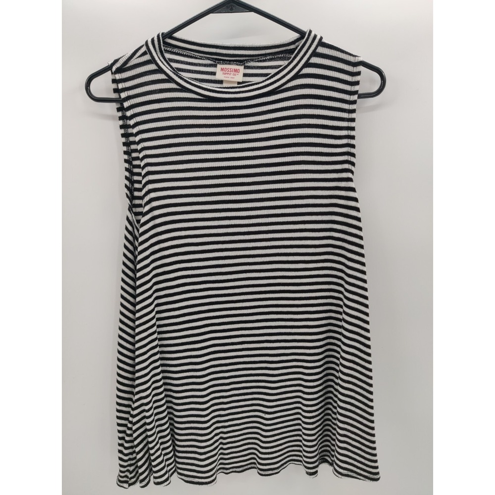 Mossimo Black White Striped Ribbed Tank Top‎ Womens Medium Sleeveless Crew Neck